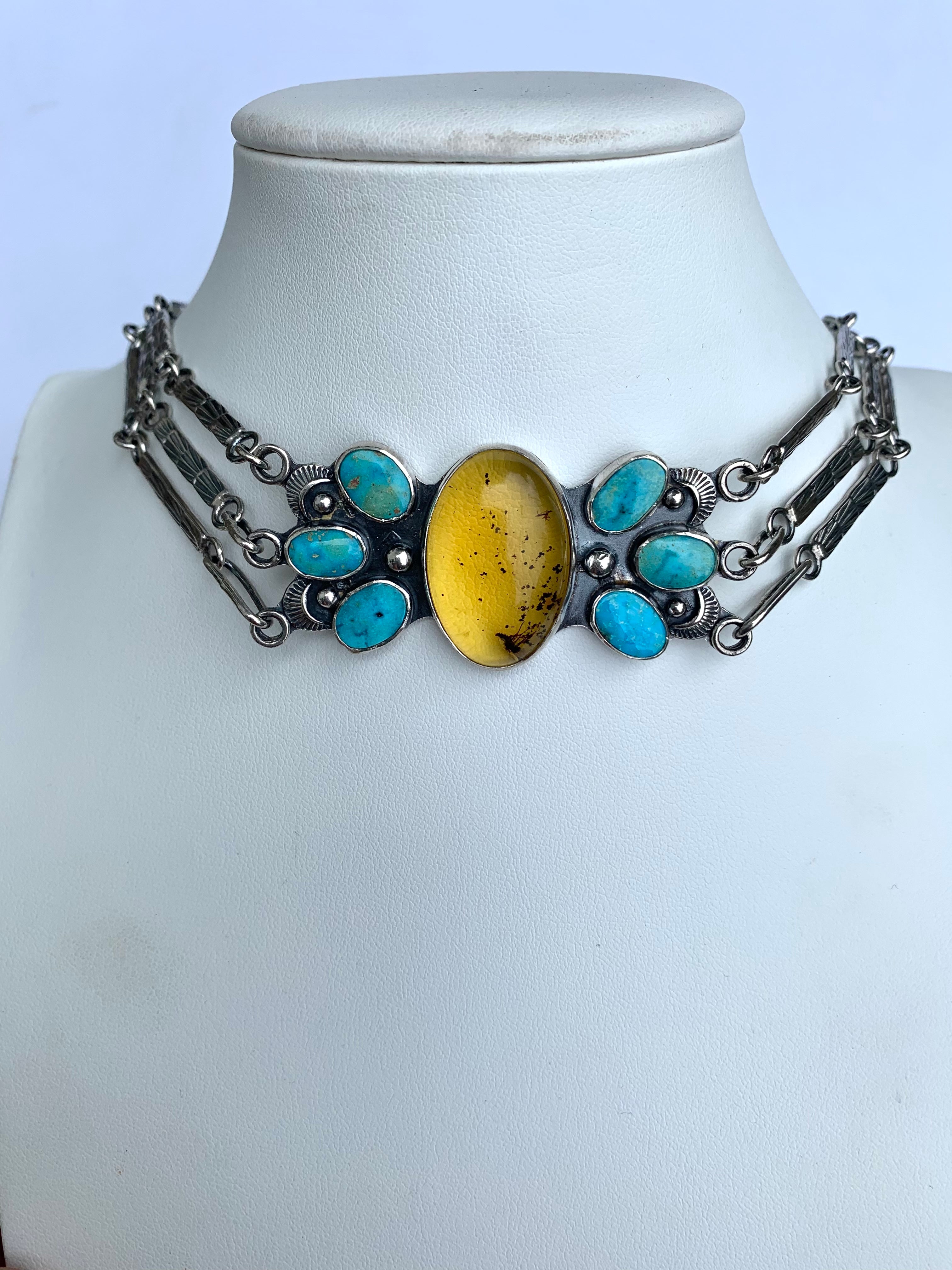 Amber and Turquoise Statement Choker Necklace