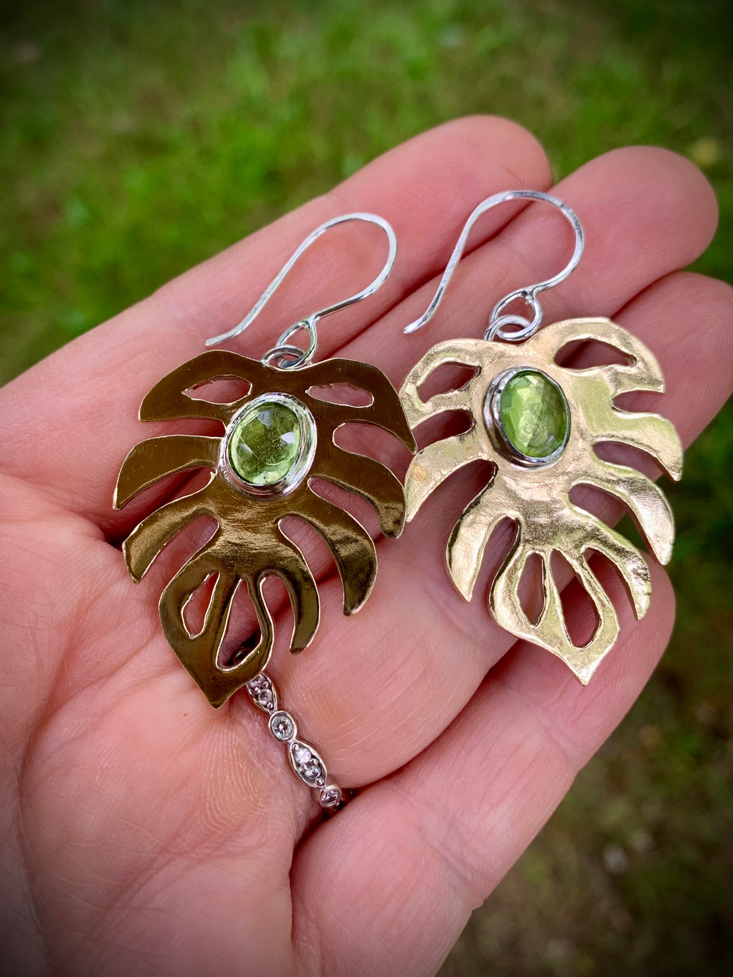 Peridot Monstera Earrings